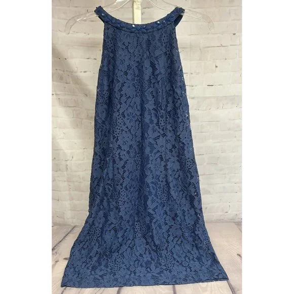 Nine West | Dresses | Nine West Blue Eyelet Lace Sleeveless Halter Dress  Floral Print Size Party | Poshmark